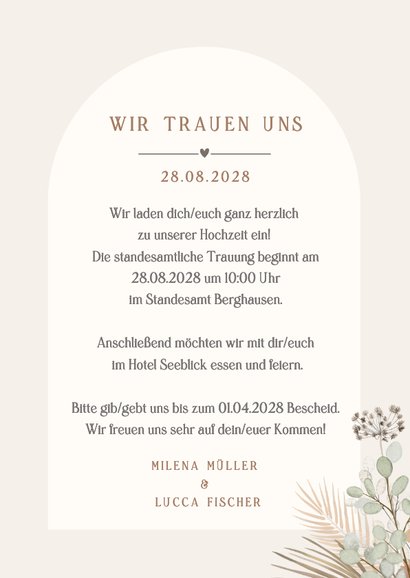 Einladungskarte zur Hochzeit Trockenblumen 3