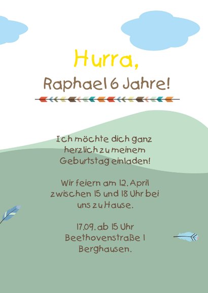 Einladungskarte zur Indianerparty Kindergeburtstag 3