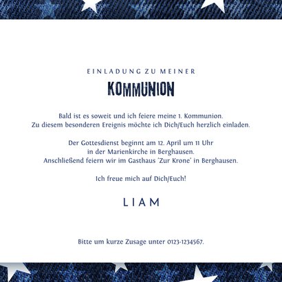 Einladungskarte zur Kommunion Denimlook mit Fotos 3