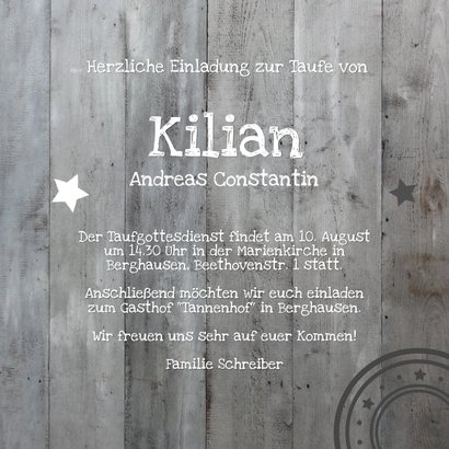 Einladungskarte zur Taufe Foto auf rustikalem Holz 3