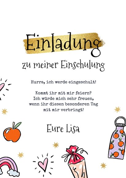 Einschulung Einladungskarte Schultasche bunt & Foto 3