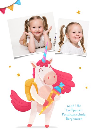 Einschulung Einladungskarte Unicorn mit Schultüte 2