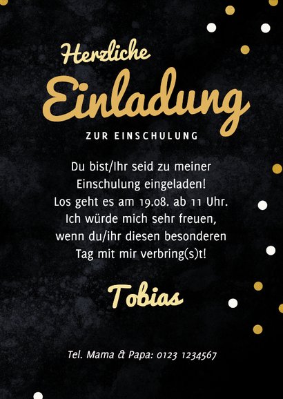 Einschulung Foto-Einladungskarte Schwarz & Gold 3