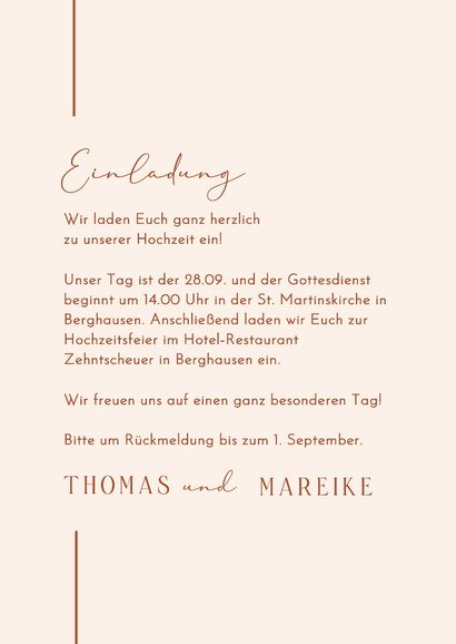 Elegante Einladungskarte Hochzeit schlicht in Beige 3