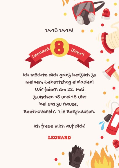 Feuerwehr Geburtstag Einladung 8 Jahre mit Foto 3