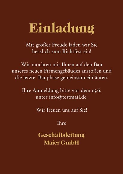 Firmen-Einladung Richtfest Kranz in Gold 3