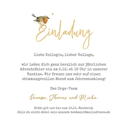 Firmen-Einladungskarte Adventsfeier Adventskranz mit Tieren 3