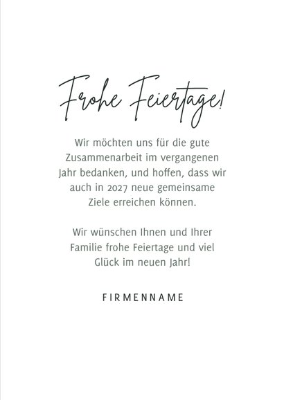 Firmen-Weihnachtskarte 'Frohe Feiertage' Foto 3