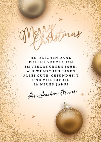 Firmen-Weihnachtskarte goldene Weihnachtskugeln 3