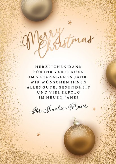 Firmen-Weihnachtskarte goldene Weihnachtskugeln 3