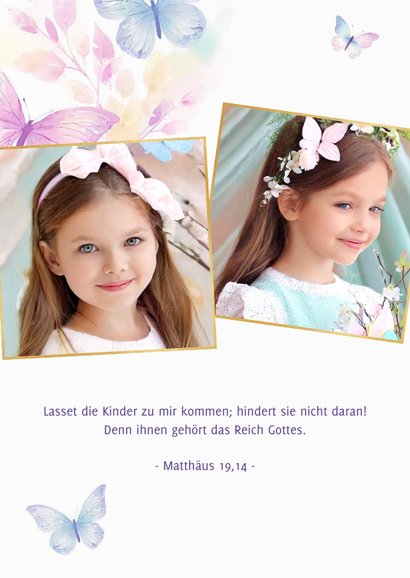 Foto-Dankeskarte Kommunion fröhliche Schmetterlinge 2