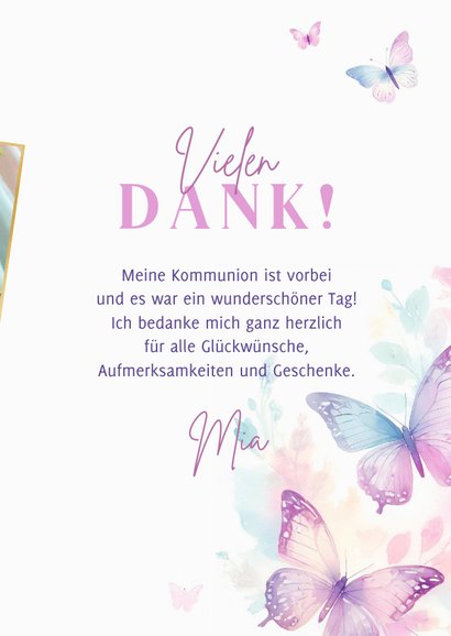 Foto-Dankeskarte Kommunion fröhliche Schmetterlinge 3