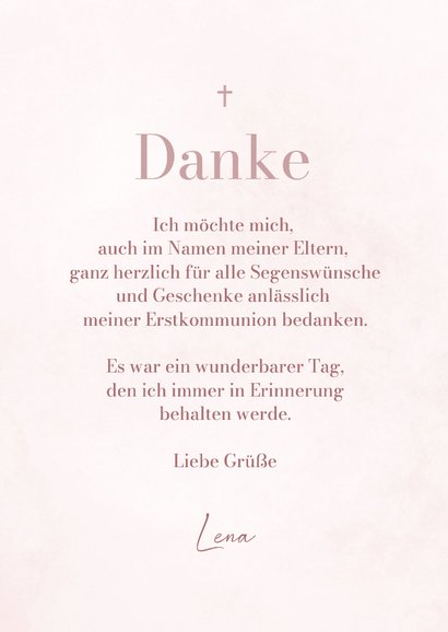 Foto-Dankeskarte Kommunion in Rosa mit Schleife 3