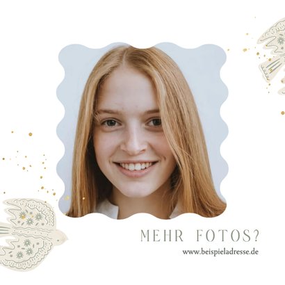 Foto-Dankeskarte Konfirmation drei Tauben Goldschrift 2