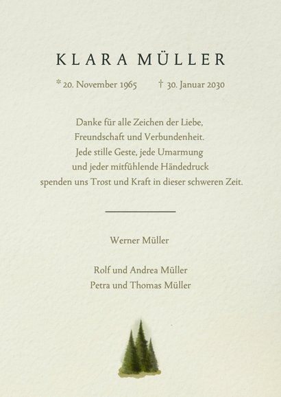 Foto-Dankeskarte Trauerfeier Tannenwald Aqaurell 3