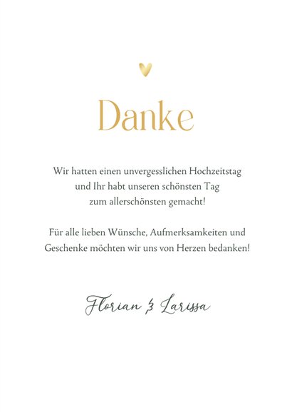 Foto-Dankeskarte zur Hochzeit Blattgrün & Text in Gold 3