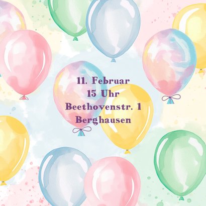 Foto-Einladung 1. Geburtstag bunte Luftballons Aquarell 2