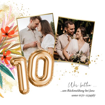 Foto-Einladung 10. Hochzeitstag bunte Blüten 2