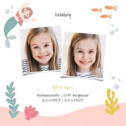 Foto-Einladung 6. Kindergeburtstag Schildkröte Meerjungfrau 2