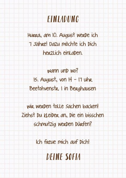 Foto-Einladung 7. Kindergeburtstag Backparty 3