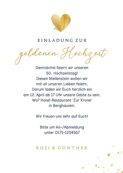 Foto-Einladung goldene Hochzeit Goldakzente 3