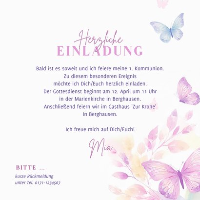 Foto-Einladung Kommunion fröhliche Schmetterlinge 3