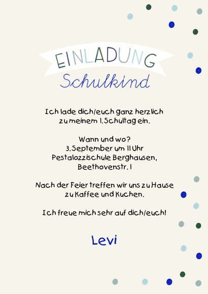 Foto-Einladung zur Einschulung blau Schulranzen & Schultüte 3