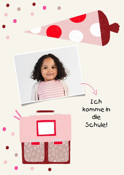 Foto-Einladung zur Einschulung rosa Schulranzen & Schultüte 2