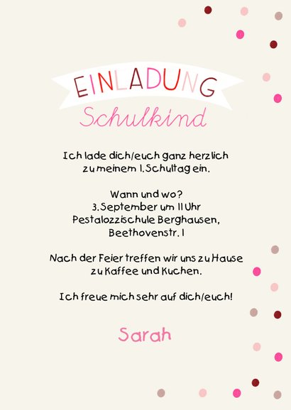 Foto-Einladung zur Einschulung rosa Schulranzen & Schultüte 3