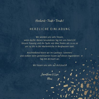Foto-Einladung zur Traufe in dunkelblau mit Goldrand 3