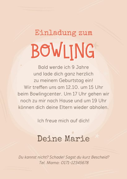 Foto-Einladungskarte Bowling 9. Kindergeburtstag 3