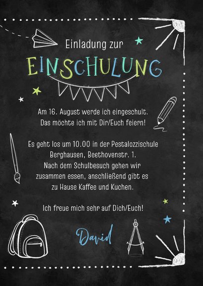 Foto-Einladungskarte Einschulung Kreide Doodles 3