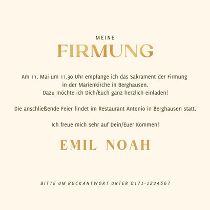 Foto-Einladungskarte Firmung Beige Braun Gold 3