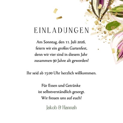 Foto-Einladungskarte Gartenfest Blumen Goldsprenkel 3