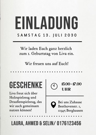 Foto-Einladungskarte Kindergeburtstag 1 Jahr Zeitschrift 3