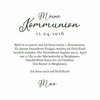 Foto-Einladungskarte Kommunion Kraftpapier Eukalyptus 3