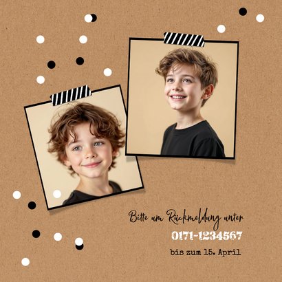 Foto-Einladungskarte Konfetti Kommunion Kraftpapier  2