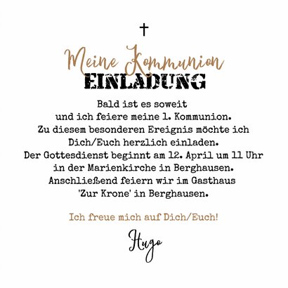 Foto-Einladungskarte Konfetti Kommunion Kraftpapier  3