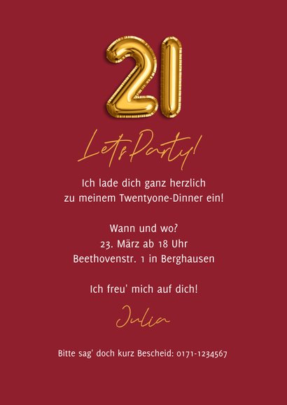 Foto-Einladungskarte rot Twentyone Dinner 3