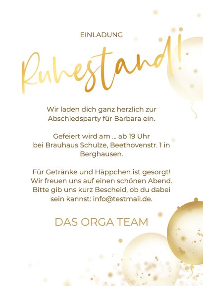 Foto-Einladungskarte Ruhestand Luftballons Konfetti 3