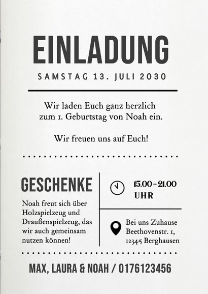 Foto-Einladungskarte Zeitschrift 1. Kindergeburtstag 3