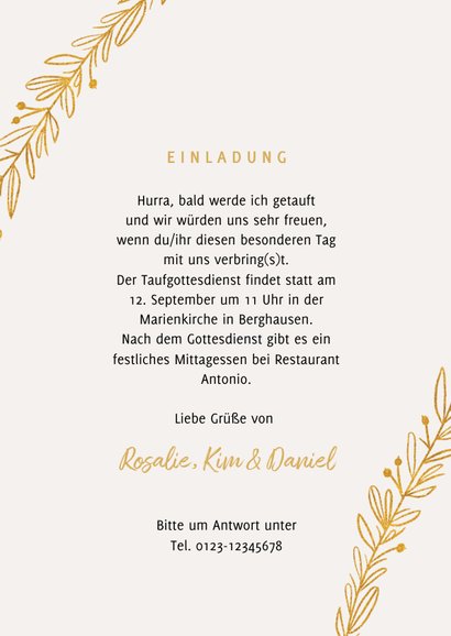 Foto-Einladungskarte zur Taufe botanischer Look 3