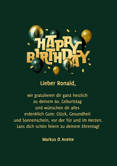Foto-Glückwunschkarte 60. Geburtstag Konfetti Balonnen 3