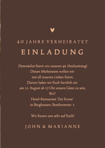 Foto-Jubiläumskarte Einladung Hochzeitstag 40 Jahre Kupfer 3