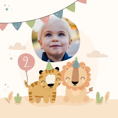 Foto-Karte 2. Geburtstag Glückwünsche Löwe und Tiger 2
