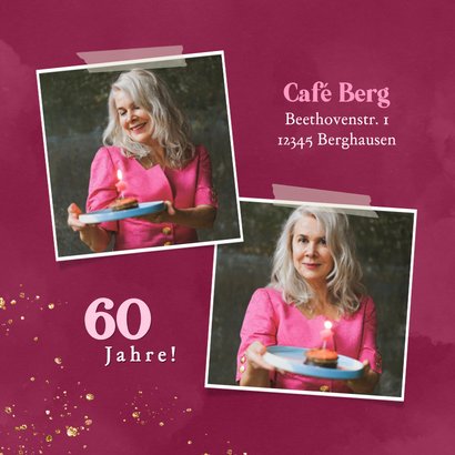 Foto-Karte Einladung 60. Geburtstag Pink 2