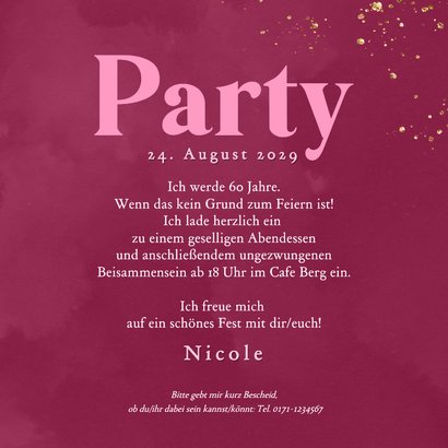 Foto-Karte Einladung 60. Geburtstag Pink 3