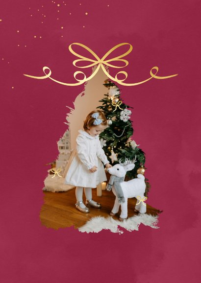 Foto-Karte Weihnachtsbaum mit Schleife Goldoptik 2