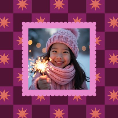 Foto-Neujahrskarte Karomuster Sterne rosa 2