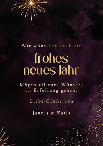 Foto-Neujahrskarte Lila Feuerwerk Goldrahmen 3